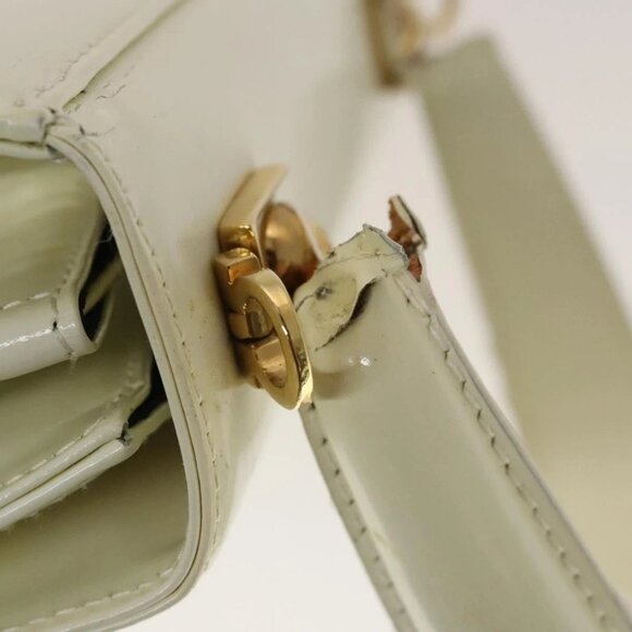Salvatore Ferragamo Gancini Hand Bag Leather 2way White Gold Auth 134575 - Picture 13 of 16